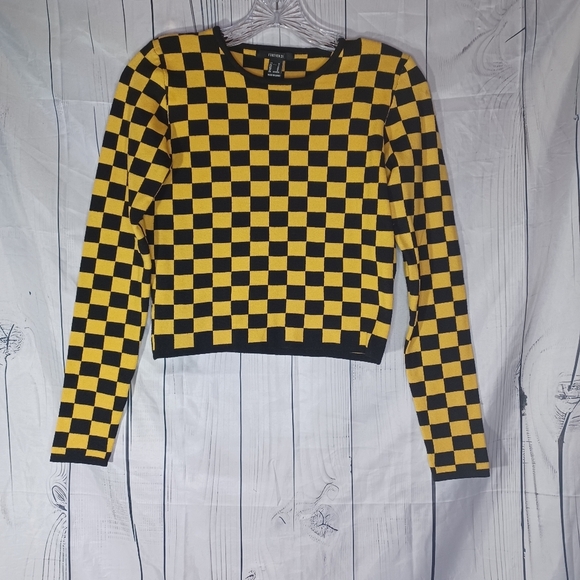 Forever 21 Checkered Black and Yellow Women's Cropped Sweater - Picture 1 of 14
